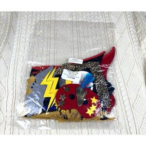 NIP Black Cape Costume w/ Decoration Pieces Yellow Fringe & Red Mask